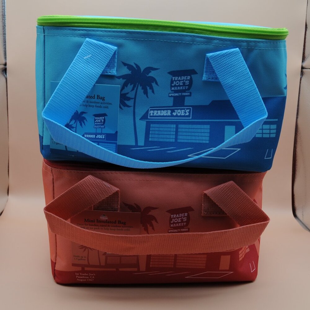 Trader Joe's Mini Insulated Tote Bag - Blue/Green or Coral